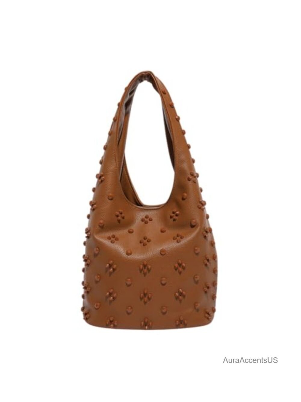 Women's PU Leather Stud-Embellished Top-Handle Bucket Bag